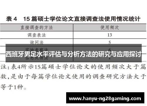 西班牙男足水平评估与分析方法的研究与应用探讨
