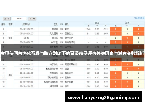 意甲争四白热化赛程与阵容对比下的晋级前景评估关键因素与潜在变数解析